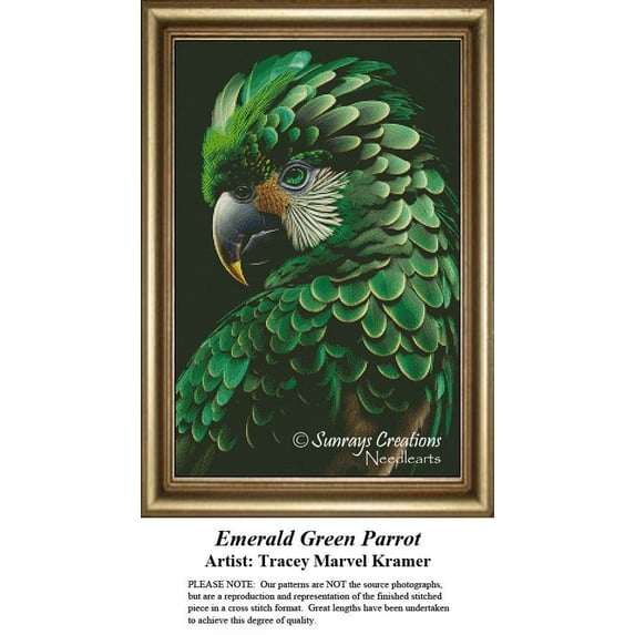 Animal Cross Stitch Pattern | Emerald Green Parrot (Pattern Only, You Provide The Floss and Fabric)