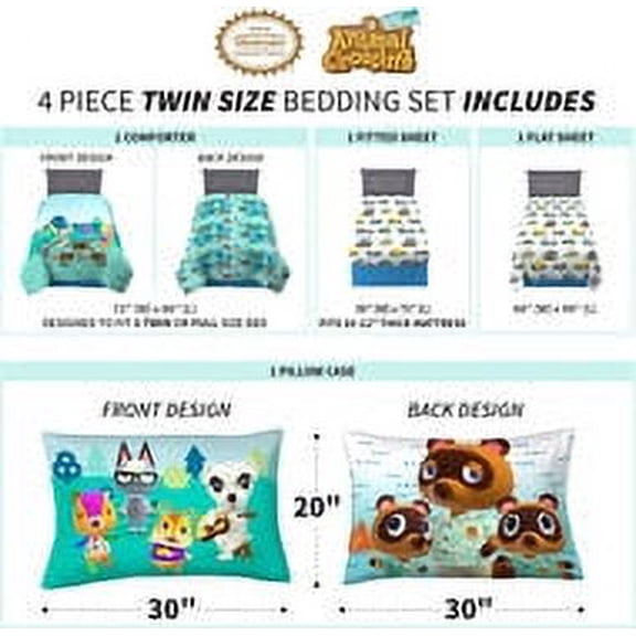 Animal Crossing  4 Pieces Twin Bed Set