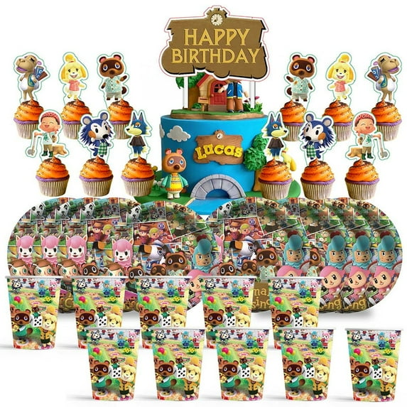 Animal Crossing Birthday Cups Party Supplies Plates Fans Decorations Cake Topper Decor