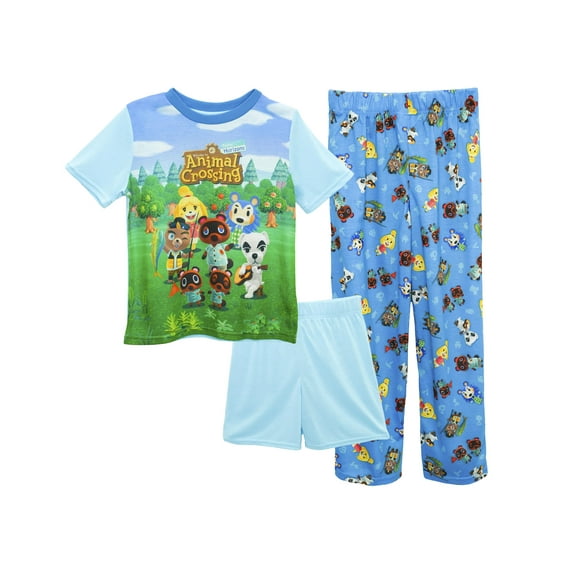 Animal Crossing Boys Pajama 3 Piece Sleep Set, Short Sleeve, 3 Piece Blue, Size: 4/5