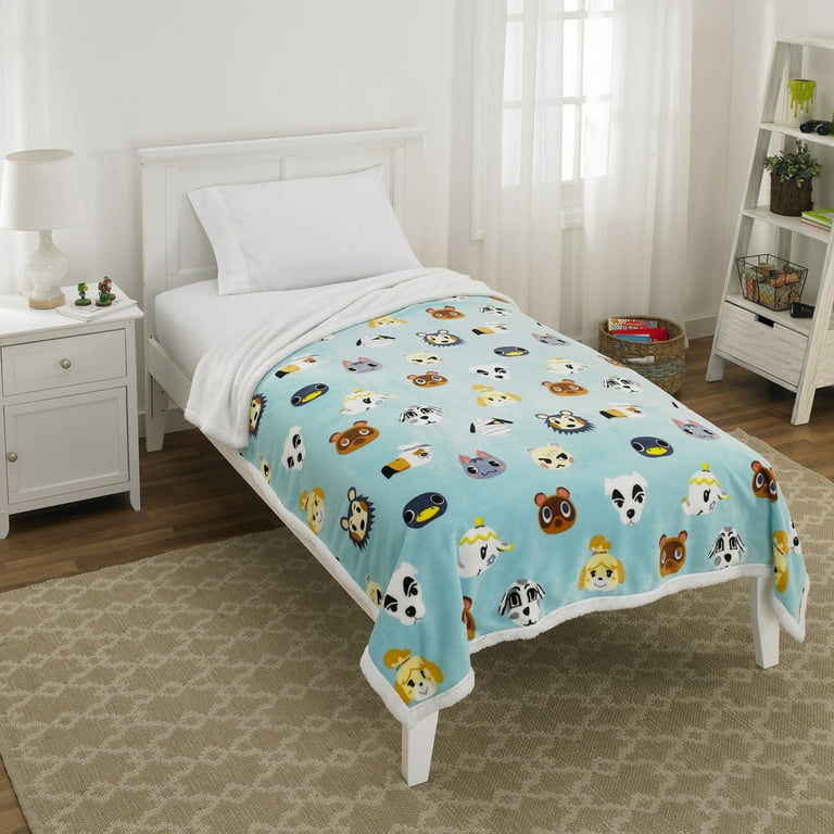 Animal Crossing Kids Blanket Twin Full Plush with Sherpa 60 x 90 Teal