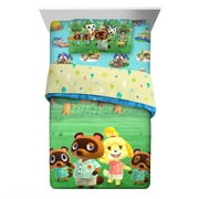 Animal Crossing Kids Twin Bed in a Bag, Gaming Bedding, Comforter and Sheets, Green