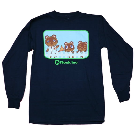 Animal Crossing Mens Long Sleeve T-Shirt - Nook Inc. Raccoon Fence Image (Large)