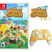 Animal Crossing - New Horizons Game Disc and Upgraded Wireless Switch Pro Controller for Nintendo Switch/OLED/Lite Orange, with Headphones Jack, Programmable, Turbo, Wakeup
