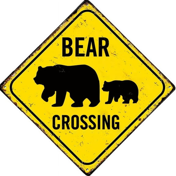 Animal Crossing Sign Bear Crossing Metal Sign Retro Wall Decor For Home Cafes Store Pubs Club Sign Gift 12X12 Inch