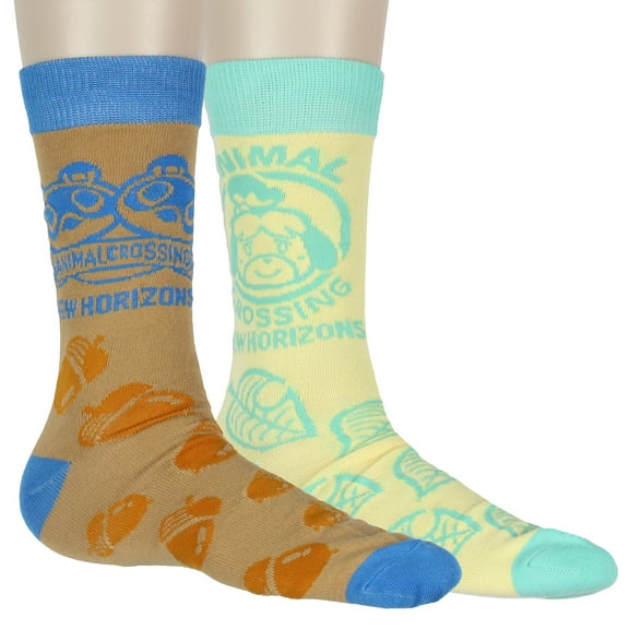 Animal Crossings New Horizons Isabelle Timmy Tommy Game Casual Novelty 2 Pair Knit Men's Crew Socks Fits Shoe Size 8-12