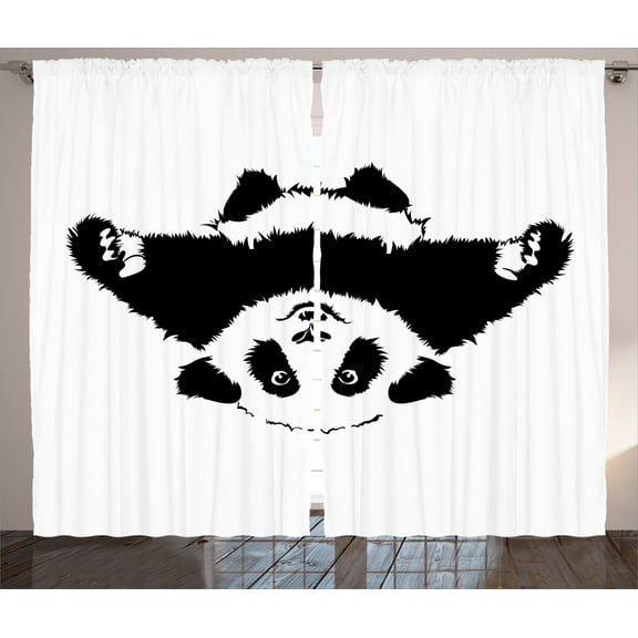 Ambesonne Animal Curtains 2 Panel Set, Panda Wants to Hug, 108" x 84", Black White