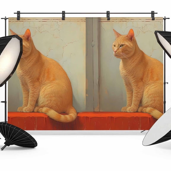 Animal Cute Backdrop for Photography, Pet Orange Cat Photo Backdrop Portrait Background Party Banner Photo Backgrounds for Studio Booth Props, 10x8ft