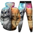 Animal Cute Cat 3D All Over Print Hoodies+Pulllover + Joggers Set Men's