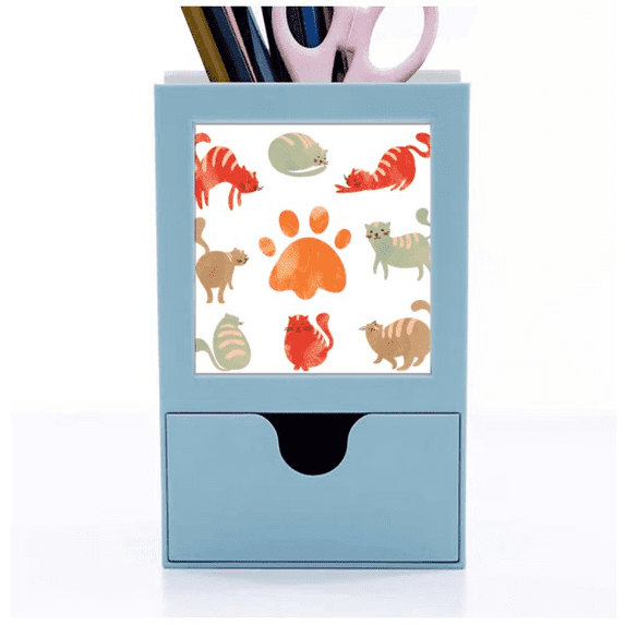 Animal Cute Cat Faly Footprint Desk Supplies Organizer Pen Holder Card