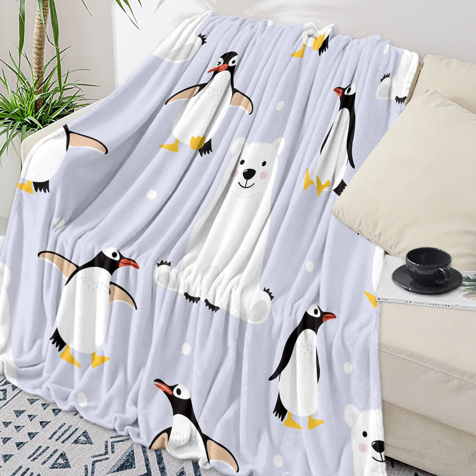 Animal Cute Penguin Flannel Blanket Warm Soft Sofa Blanket Winter Sheet