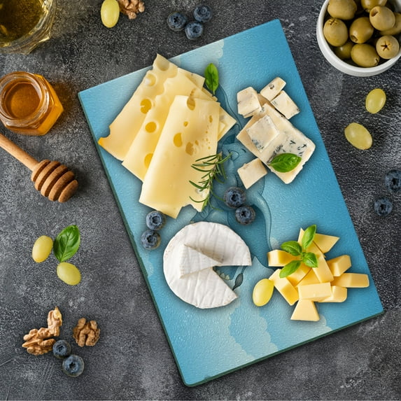 Animal Cutting Board, Flying Clouds Comic Humor Happiness Caricature Illustration, Decorative Tempered Glass Cutting and Serving Board, Small Size, Pale Blue, by Ambesonne