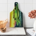 thumbnail image 1 of Animal Cutting Board, Frog Prince with Golden Yellow Crown on Rocks Soul Mates Illustration, Decorative Tempered Glass Cutting and Serving Board, Wine Bottle Shape, Green Yellow, by Ambesonne, 1 of 1