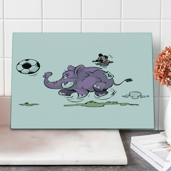 Animal Cutting Board, Playing Soccer with a Mario Moustache Sports Theme Football Print, Decorative Tempered Glass Cutting and Serving Board, Large Size, Purple White, by Ambesonne
