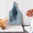 thumbnail image 1 of Animal Cutting Board, Portrait Image of Thai Siamese Cat with Retro Style Lettering Art, Decorative Tempered Glass Cutting and Serving Board, Wine Bottle Shape, White Sky Blue and Grey, by Ambesonne, 1 of 1