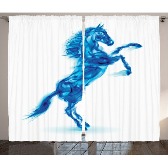 Ambesonne Animal Curtains 2 Panel Set, Gallop Animal Theme Motif, 108" x 90", Dark Blue and White