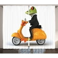 thumbnail image 1 of Ambesonne Funny Curtains 2 Panel Set, Italian Frog Motorcycle, 108" x 84", Green Black Orange, 1 of 3