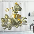 thumbnail image 1 of Animal Decor Shower Curtain, Old Mythologic Character Triton in Shell with Seahorse Poseidon Greek God, Fabric Bathroom Set with Hooks, 69W X 75L Inches Long, Green Golden, by Ambesonne, 1 of 5