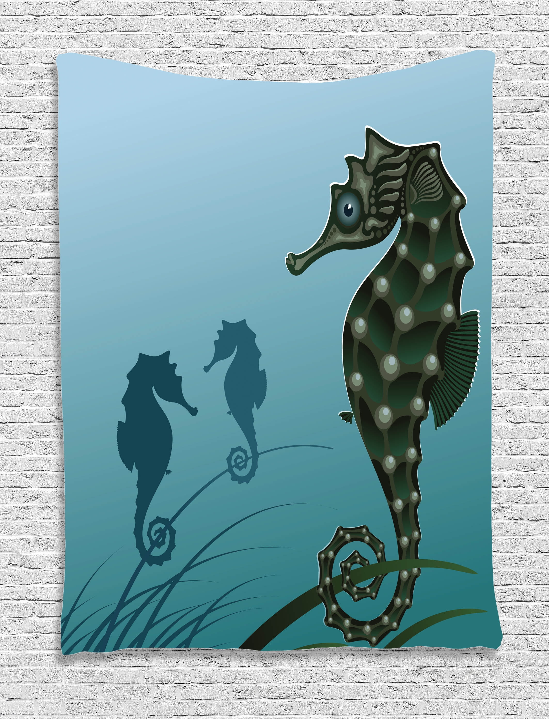 Animal Decor Tapestry, Seahorse Couple Underwater Creature Miss His ...