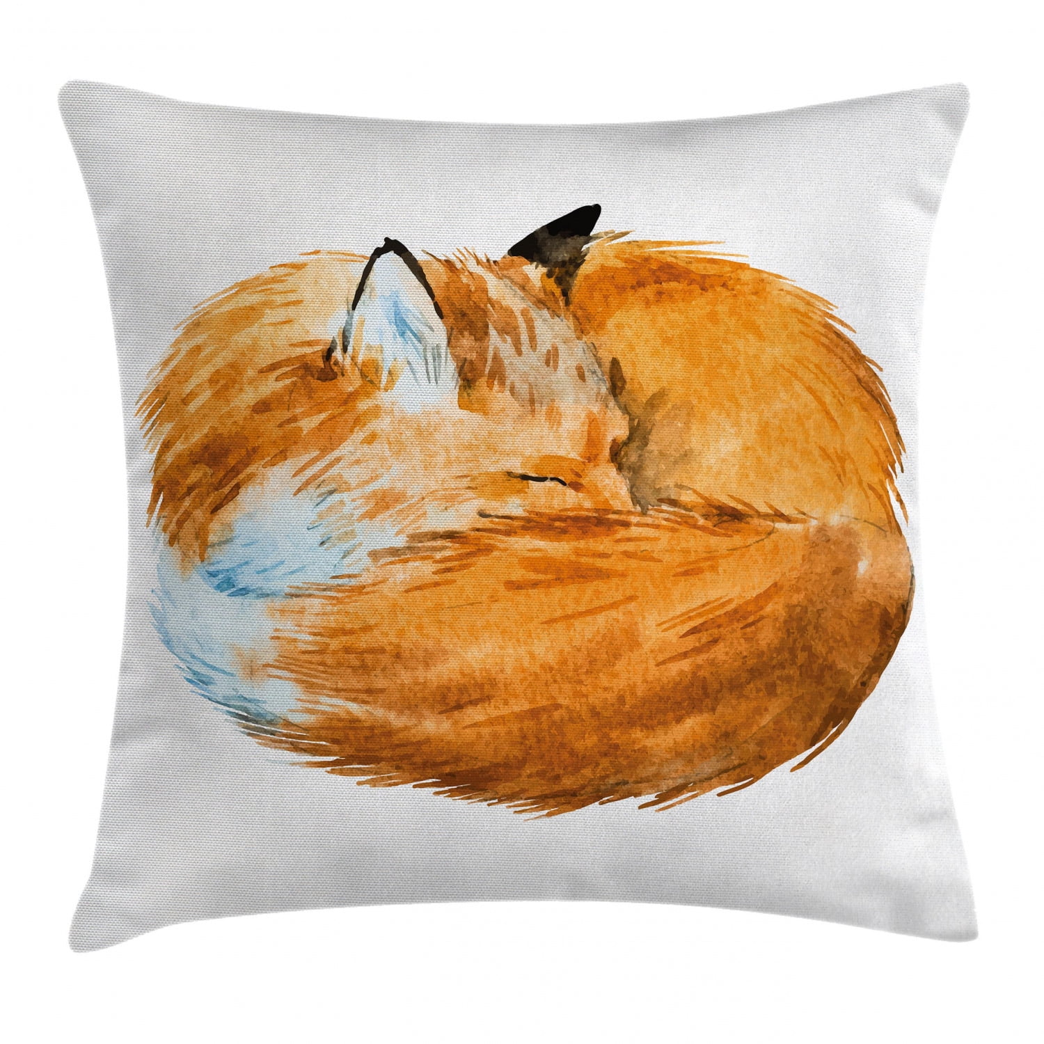 Apricot and White Fox Watercolor Kids Square Throw Pillow