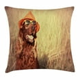 thumbnail image 1 of Animal Decor Throw Pillow Cushion Cover, Funny Retro Irish Setter Dog Wearing Hat and Sunglasses Humor Joy Picture, Decorative Square Accent Pillow Case, 16 X 16 Inches, Redbrown Tan, by Ambesonne, 1 of 2