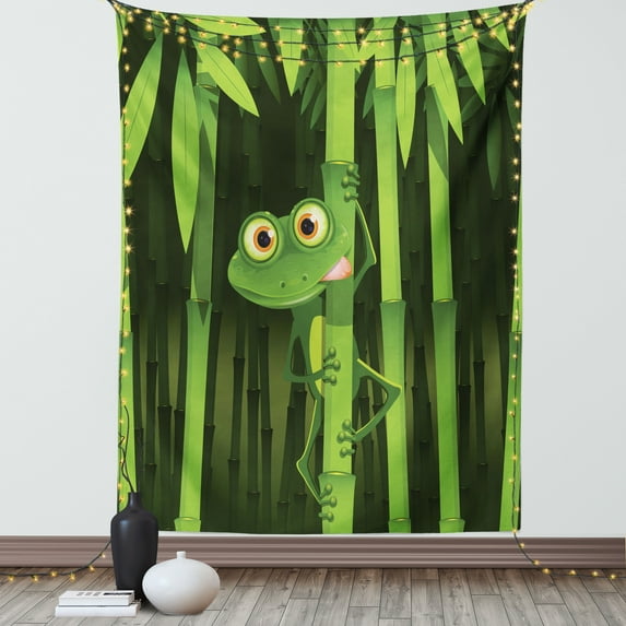 Animal Decor Wall Hanging Tapestry, Funny Illustration of Friendly Fun Frog on Stem of the Bamboo Jungle Trees Cute Nature Print, Bedroom Living Room Dorm Accessories, 40 X 60 Inches, by Ambesonne