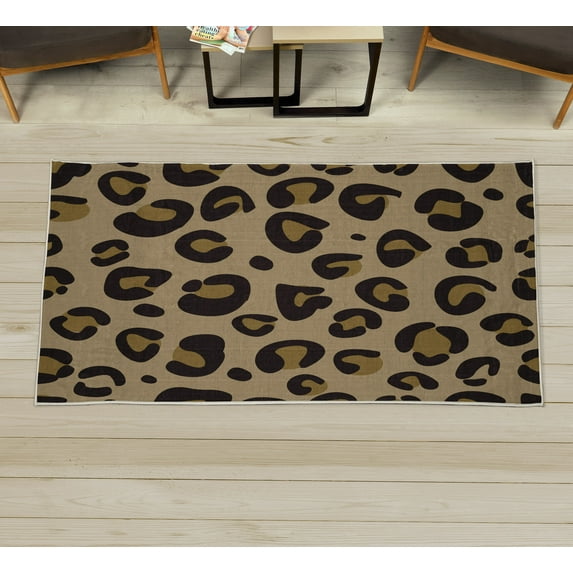 Animal Decorative Rug, Leopard Animal Skin Pattern in Abstract Style Wild Safari Jungle Theme, Quality Carpet for Bedroom Dorm and Living Room, 6 Sizes, Dark Sand, by Ambesonne