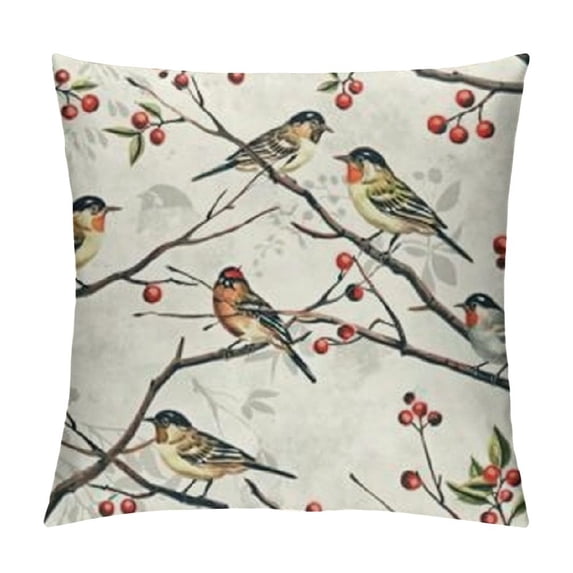 Animal Decorative Throw Pillow Case Pack Sparrows Birds Leaves Branches Pine Trees Watercolor Image Artwork, Cushion Cover for Couch Living Room Car, , Multicolor