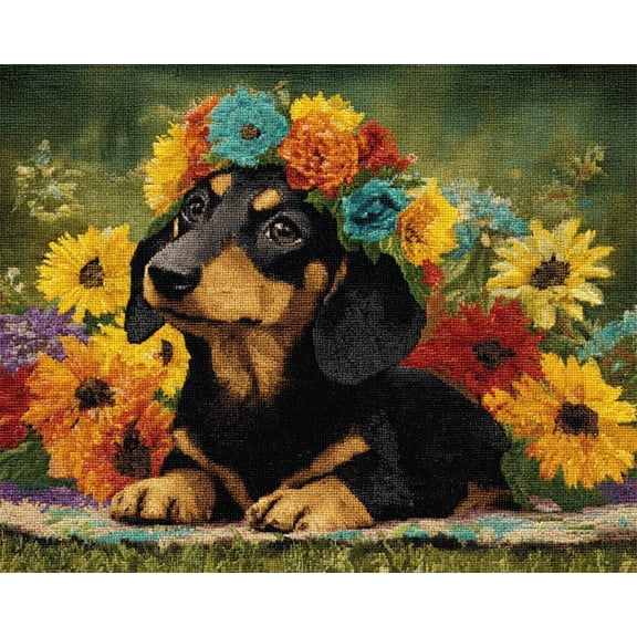 Animal Diy Latch Hook Rug Kits For Beginners Adults,Dachshund And Flowers,Latch Hook Rug Kits Carpet Making Crafts Diy Craft Gifts