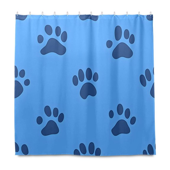 Animal Dog Blue Tile Pattern Shower Curtain Liners Waterproof 72 Inch with C Shaped Curtain Hooks