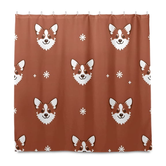 Animal Dog Color Tile Pattern Shower Curtain Liners Waterproof 72 Inch with C Shaped Curtain Hooks