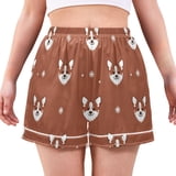 Animal Dog Color Tile Pattern Women's Pajama Shorts Silky Satin Casual ...