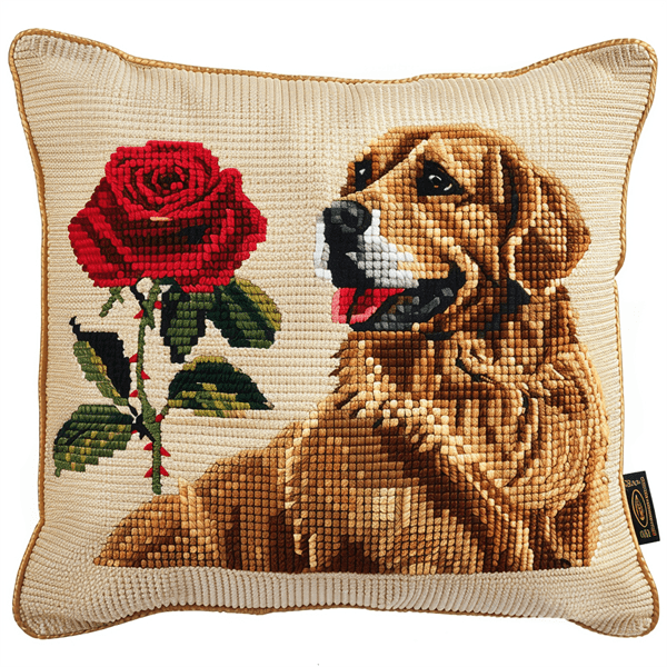 Animal Dog Cross Stitch Pillow Cases Kit , 45X45cm , DIY Handmade Embroidered for Home Decor (11ct)