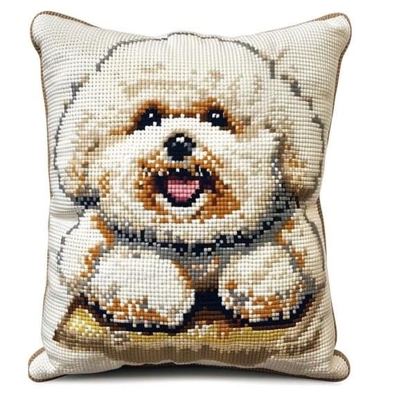 Animal Dog Cross Stitch Pillow Kits for Adults,DIY Cushion Embroidery Kit Needlepoint Handmade Needlework Cushion Kit