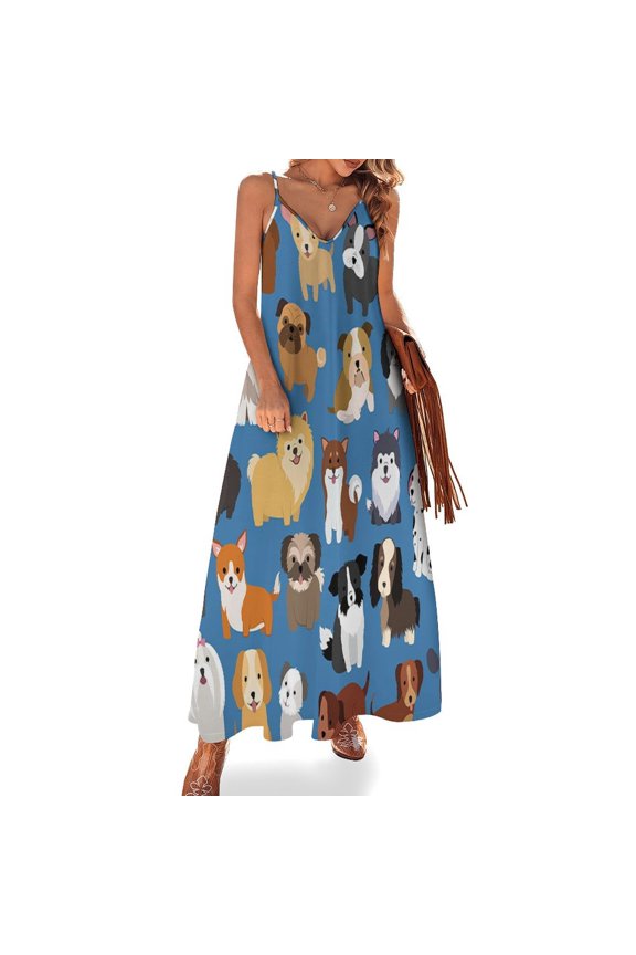 Animal Dog Cute Paw Print Sleeveless Dress Women's Evening Dress Womans Clothing
