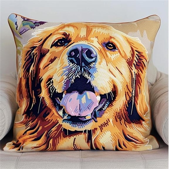 Animal Dog DIY Printed Cross Stitch Pillow Kits,Golden Retriever Embroidery Kit for Adults 11CT Cross Stitch Kit Printed Canvas Needlework Decoration