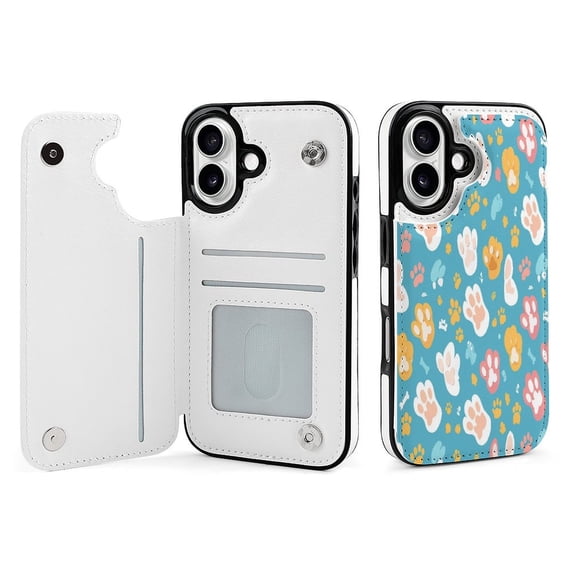 Animal Dog Paw Leather Wallet Case for iPhone 16 Pro Max 16E 16SE4 16PRO Wallet Case Card Holder Flip