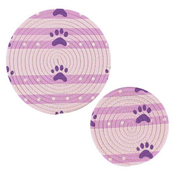 Animal Dog Pink Tile Pattern Cotton Trivets Potholders Set of 2 Handmade Heat Resistant Non Slip Absorbent