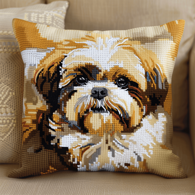 Animal Dog Stamped Cross Stitch Pillow Case Kits , 45X45cm , Cross Stitch Kits for Kids (11 Count)