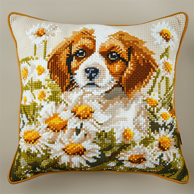 Animal Dog Stamped Cross Stitch Pillow Case Kits , 45X45cm , Cross Stitch Kits for Kids (11 Count)
