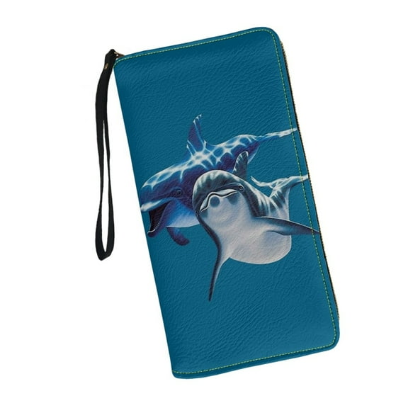 Animal Dolphins Wallets for Womens Around Zipper Long Purse RFID Blocking Card Holder Clutch Bag Wristlet Wallet