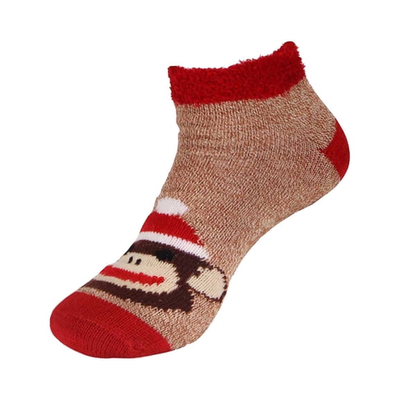 BambooMN Women's Animal Double Layer Extra Thick Non-Slip Crew Socks - Monkey (Style 10) - 1 Pair