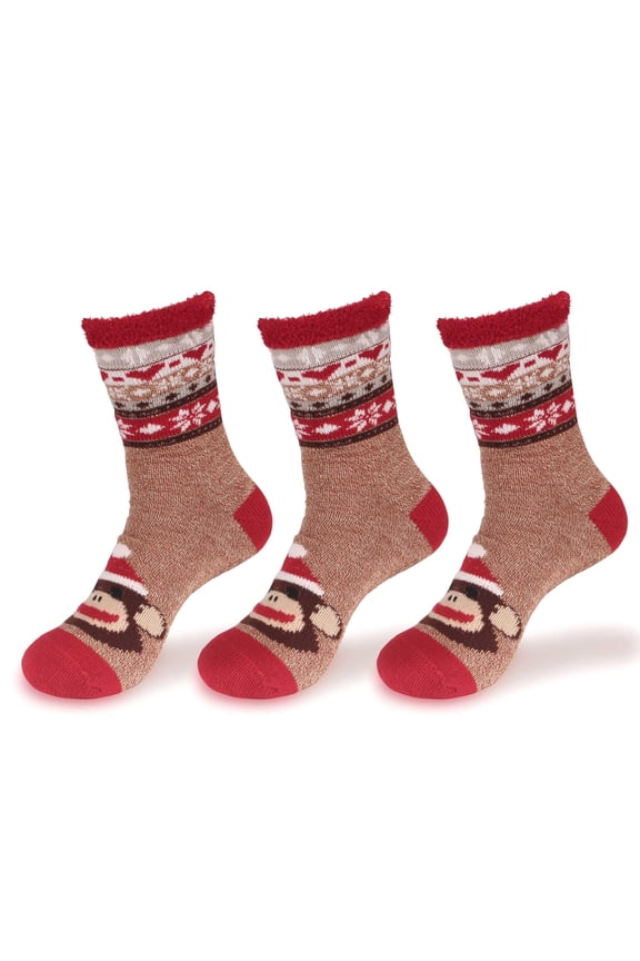 Women's Monkey Double Layer Extra Thick Soft Warm Fuzzy Non-Skid Crew Socks - 07 Monkey - 3 Pairs