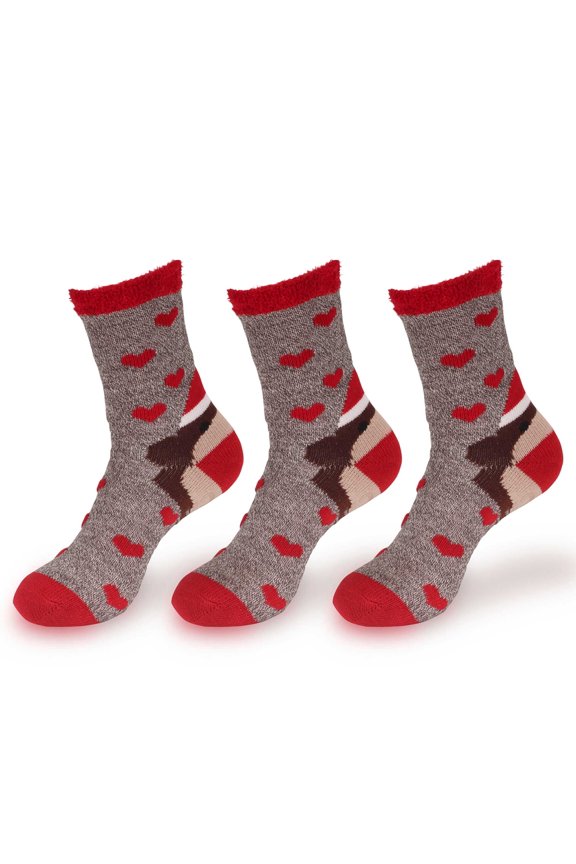 Women's Monkey Double Layer Extra Thick Soft Warm Fuzzy Non-Skid Crew Socks - 08 Monkey - 3 Pairs