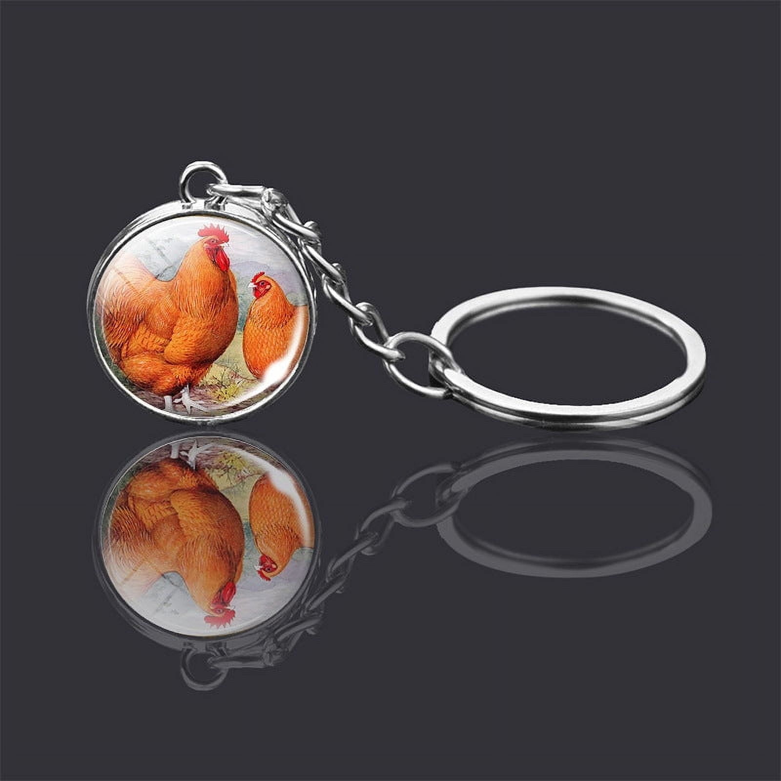 Animal Double Sided Glass Ball Key Chain Ornament, Metal Key Ring with 2cm Glass Pendant, Unisex Accessories