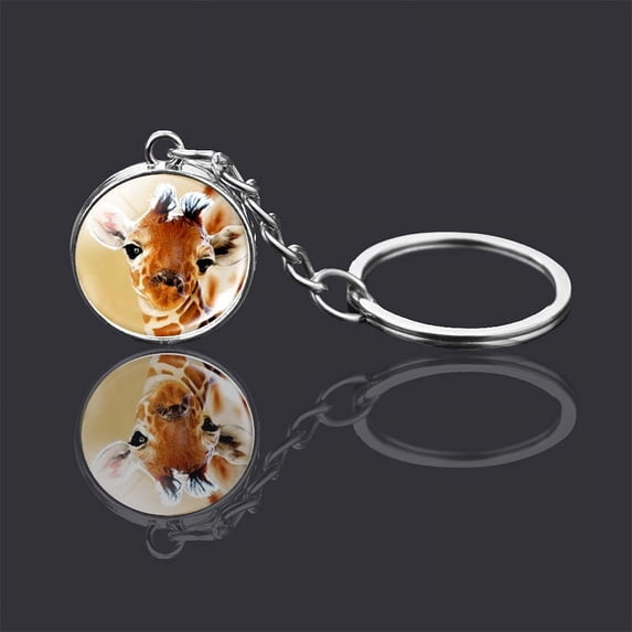 Animal Double Sided Glass Ball Key Chain Ornament, Metal Key Ring with 2cm Glass Pendant, Unisex Accessories