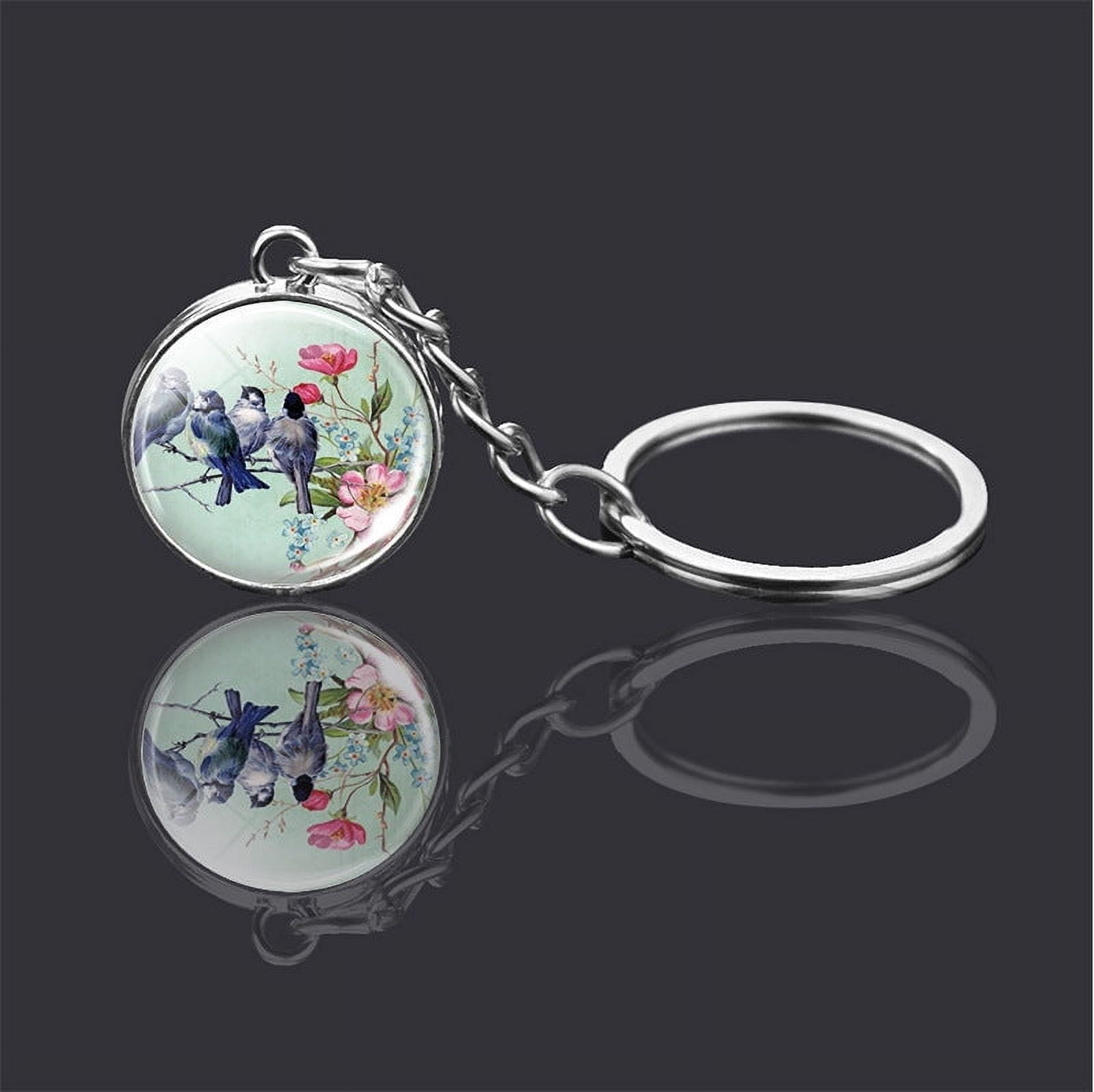 Animal Double Sided Glass Ball Key Chain Ornament, Metal Key Ring with 2cm Glass Pendant, Unisex Accessories