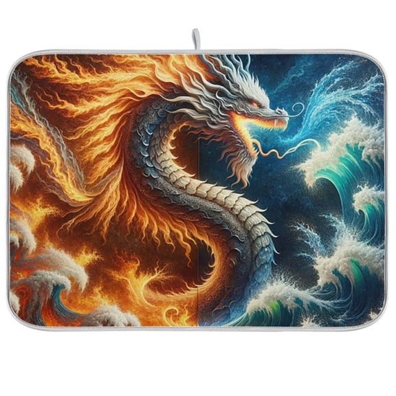 Animal Dragon Beast Monster Dish Drying Mat Dish Drainer Rack Mats Water Absorbent Non-Slip Easy Clean Heat Resistant for Kitchen Counter
