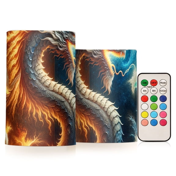 Animal Dragon Beast Monster Flameless CandlesLED Lights Battery Operated Candles with Remote and Timers Flicker Lights Votive Set of 2