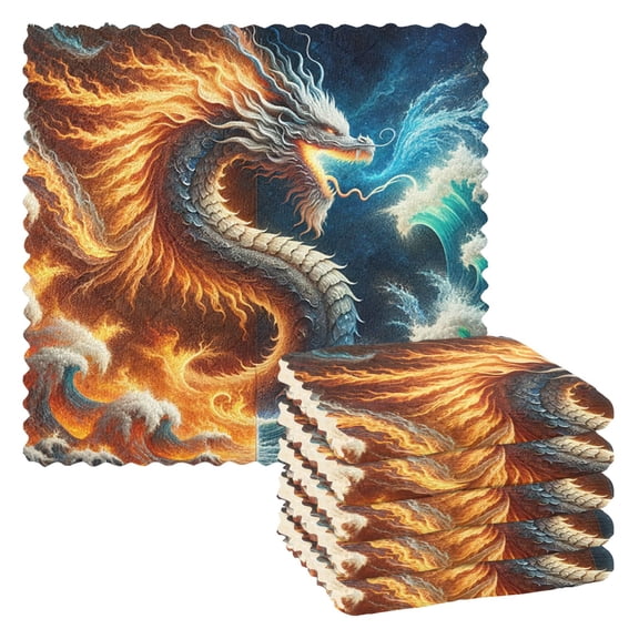 Animal Dragon Beast Monster Kitchen Towels 6 Pcs Dish Towels Absorbent Soft Quick Dry Towel Dish Rags for Washing Dishes